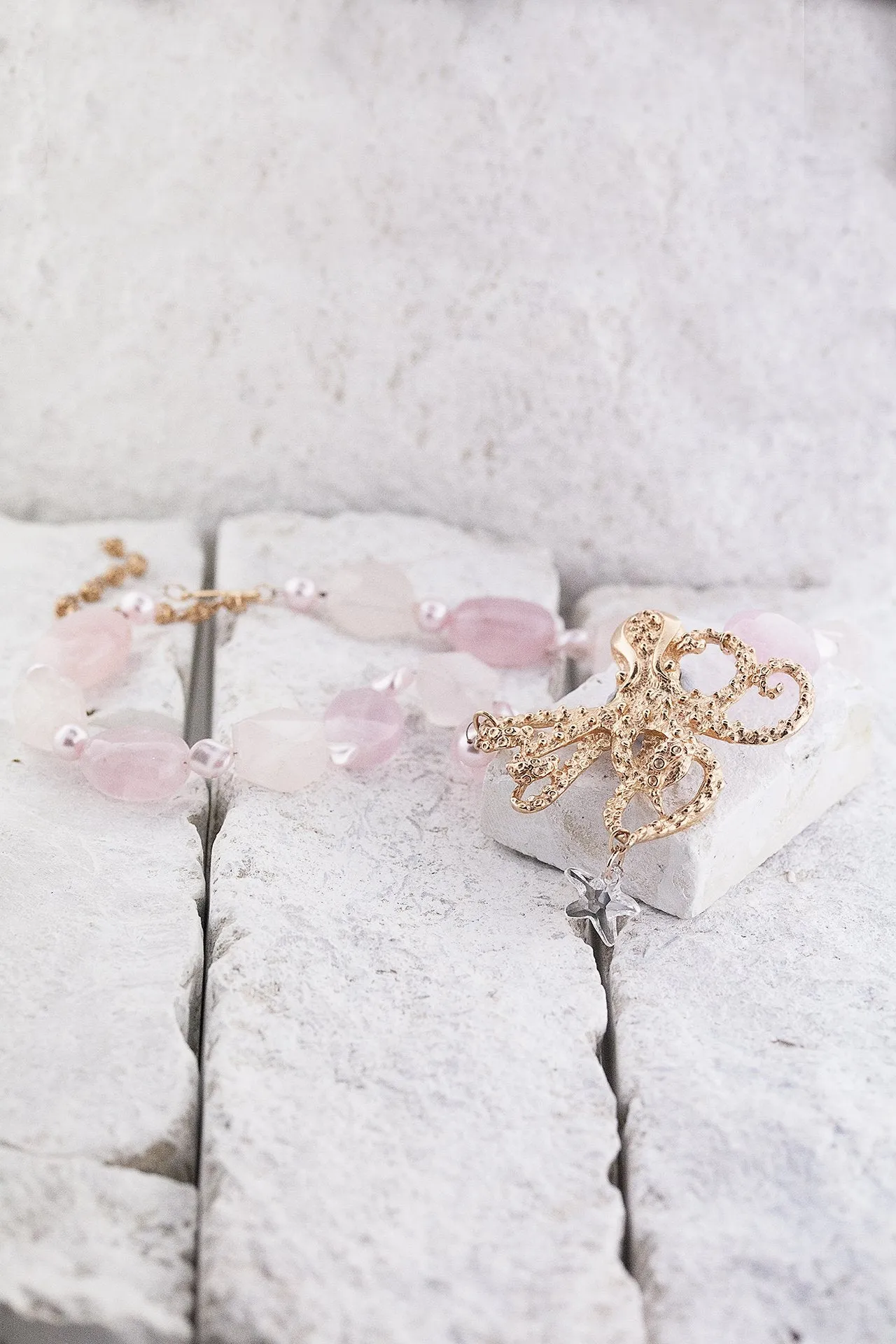 Octavia's Rose Quartz & Pearl Garden necklace
