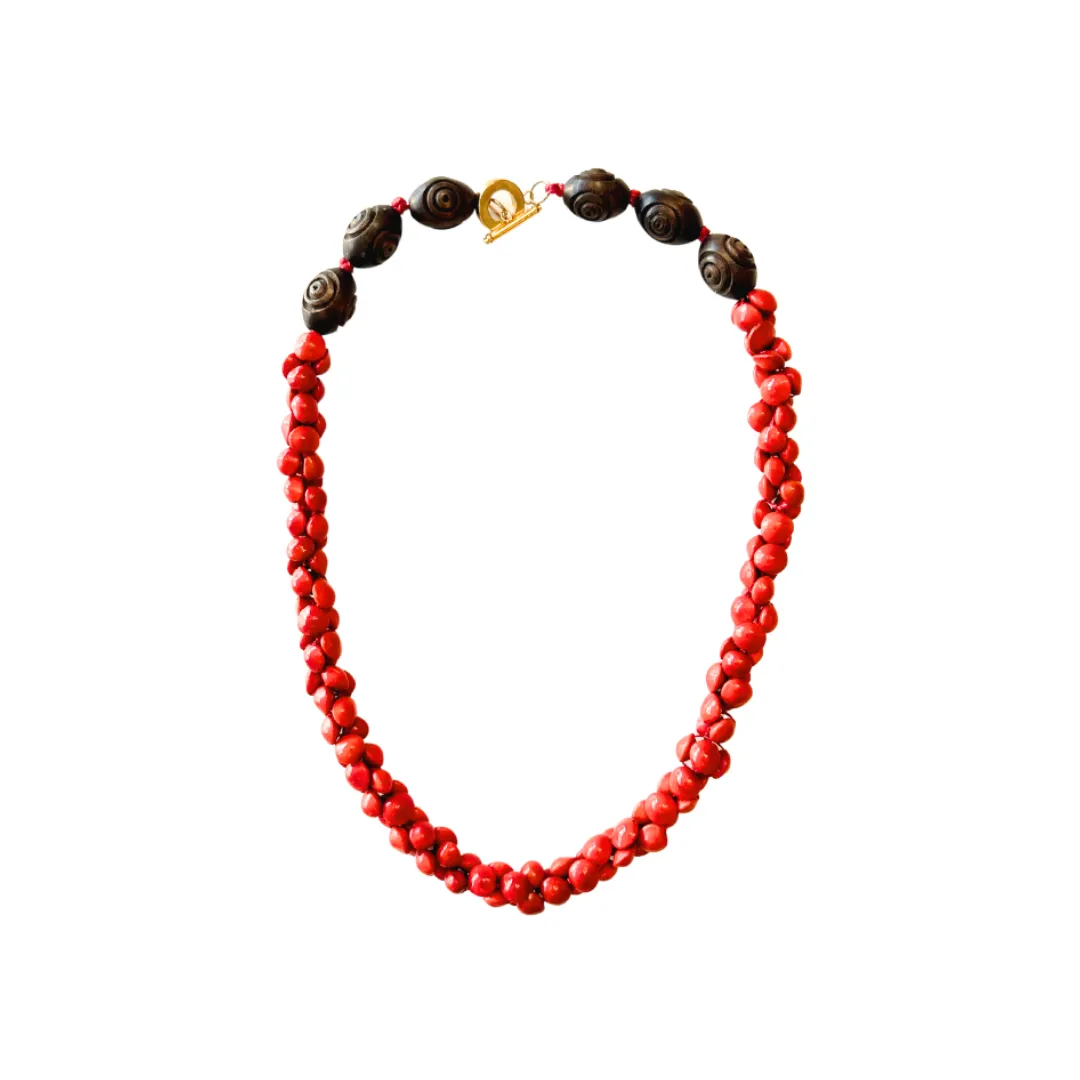 Ola Project - Beaded Necklace Hawaiian Wiliwili - Lahaina Strong Red