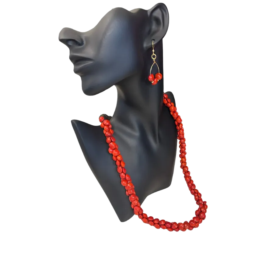Ola Project - Beaded Necklace Hawaiian Wiliwili - Lahaina Strong Red