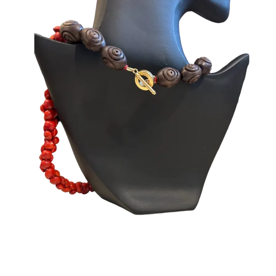 Ola Project - Beaded Necklace Hawaiian Wiliwili - Lahaina Strong Red
