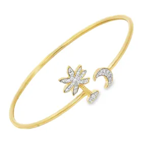 Palm Tree & Moon Flex Bracelet, 14Kt & Diamonds