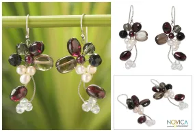 Pearl & Multi-gem Silver Cluster Earrings