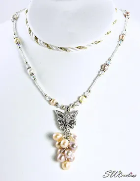 Pearl Butterfly Silver Crystal Necklace
