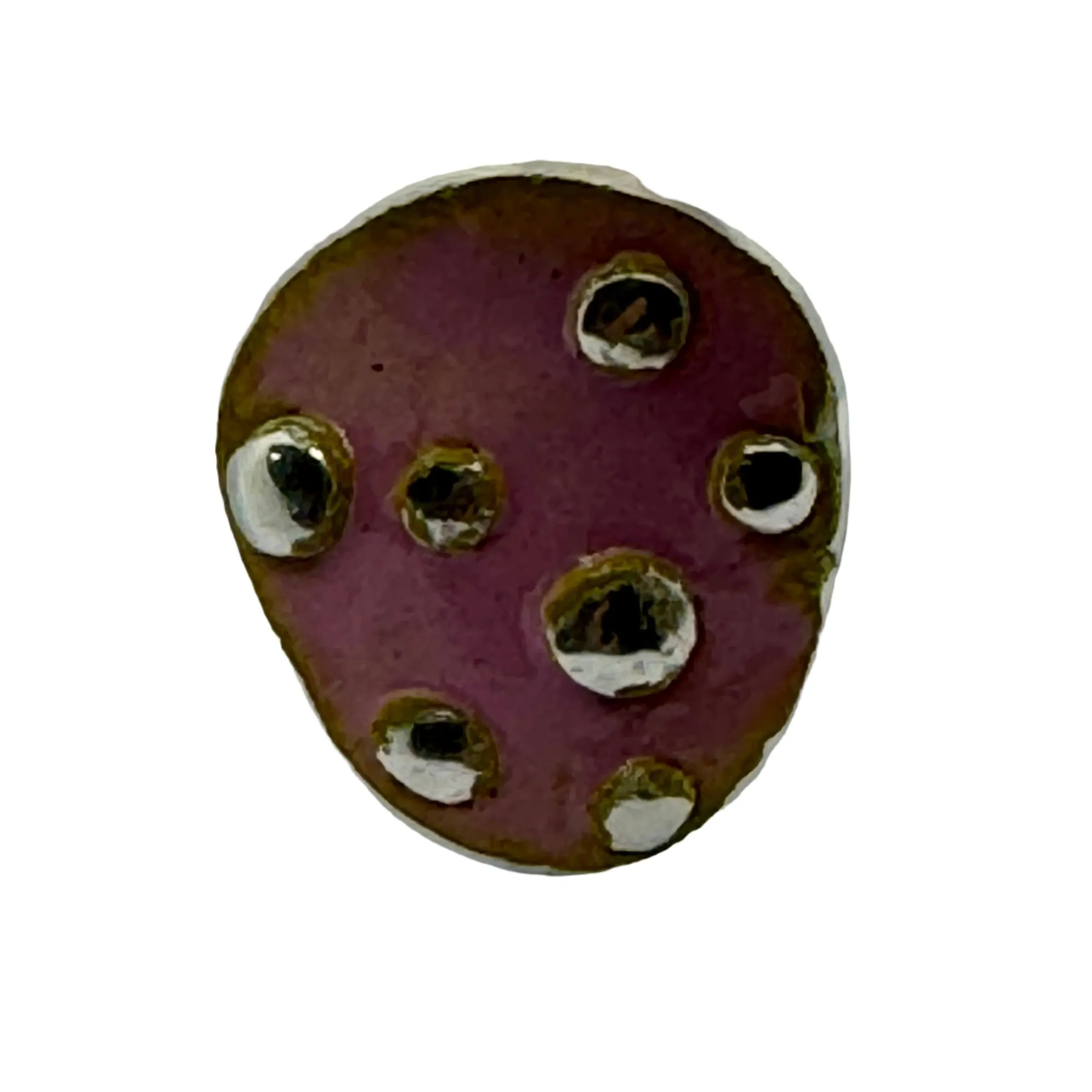 Pink enamel and silver dotty ring