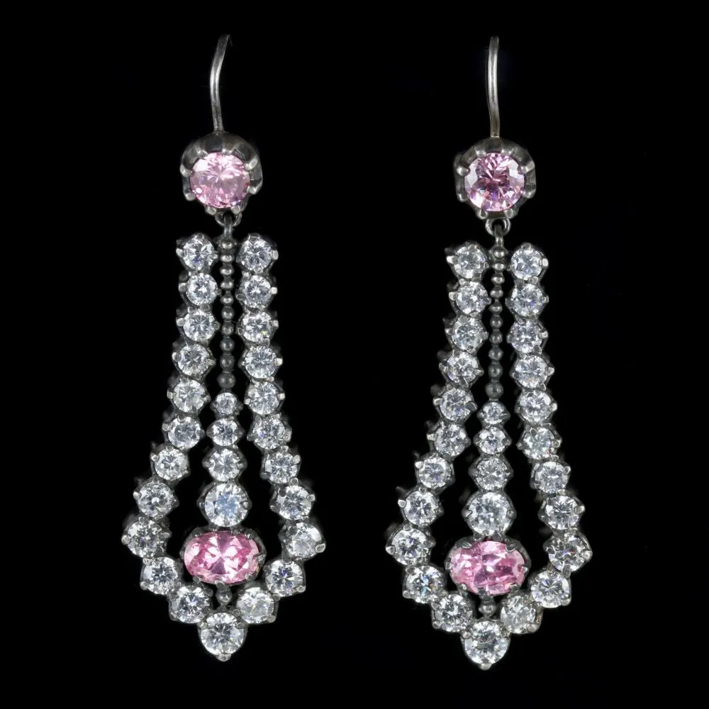 Pink Quartz Drop Earrings Sterling Silver Paste