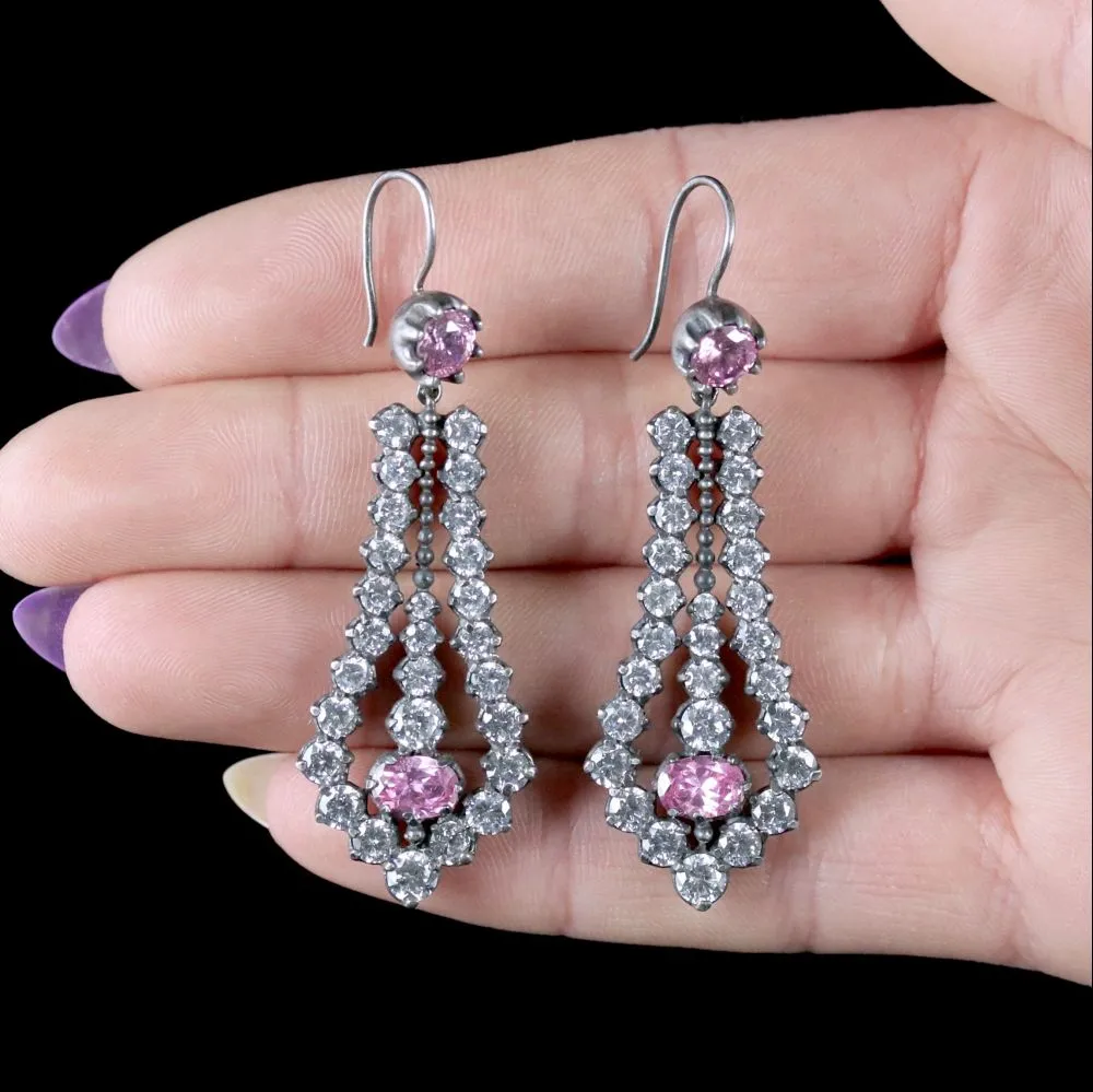 Pink Quartz Drop Earrings Sterling Silver Paste