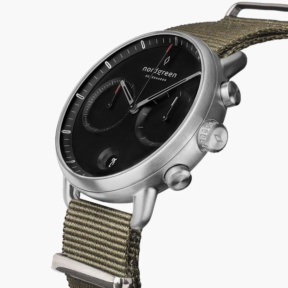 Pioneer - BUNDLE Black Dial Silver | Silver Mesh / Olive Green Nylon / Black Leather Strap
