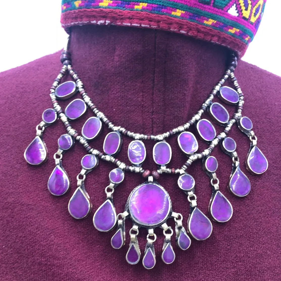 Purple Stone Teardrop Multilayer Bib Necklace