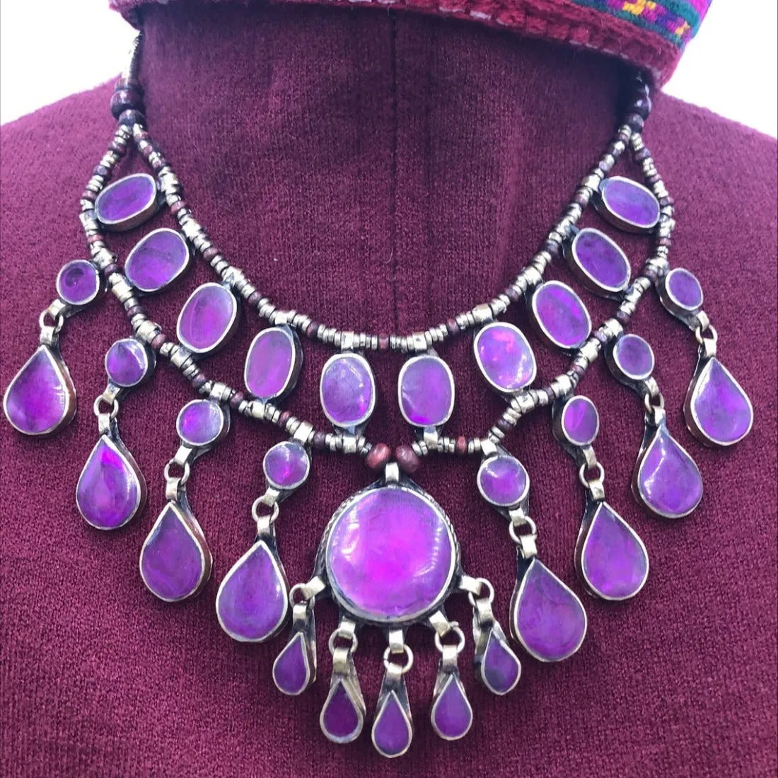 Purple Stone Teardrop Multilayer Bib Necklace