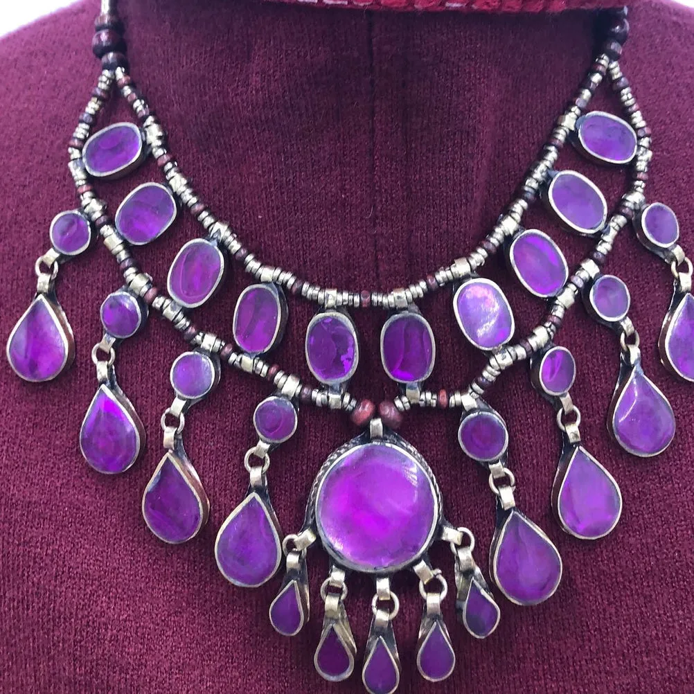 Purple Stone Teardrop Multilayer Bib Necklace