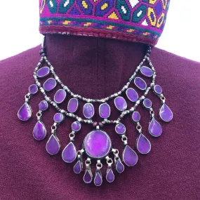 Purple Stone Teardrop Multilayer Bib Necklace