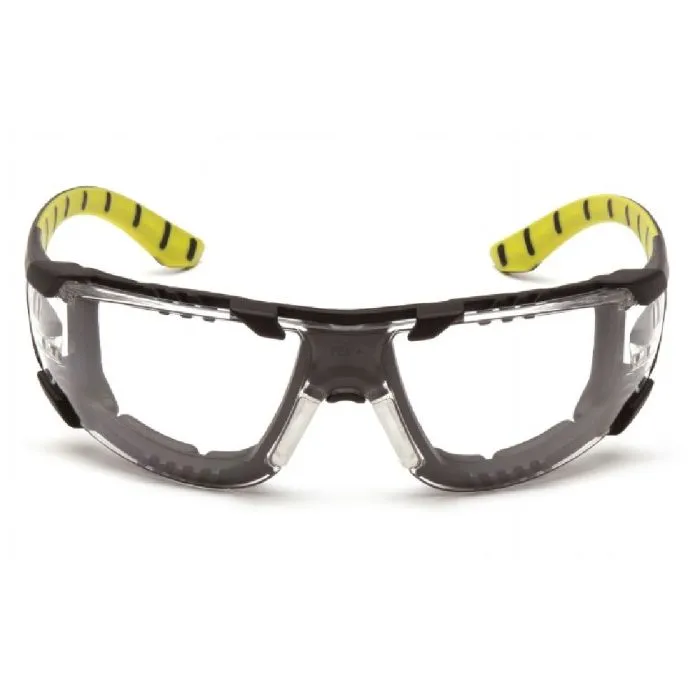Pyramex SBGR9610STMFP Endeavor Plus Foam Padded Glasses, Black/Green Body, Clear H2MAX Anti-Fog Lens, 1 Each