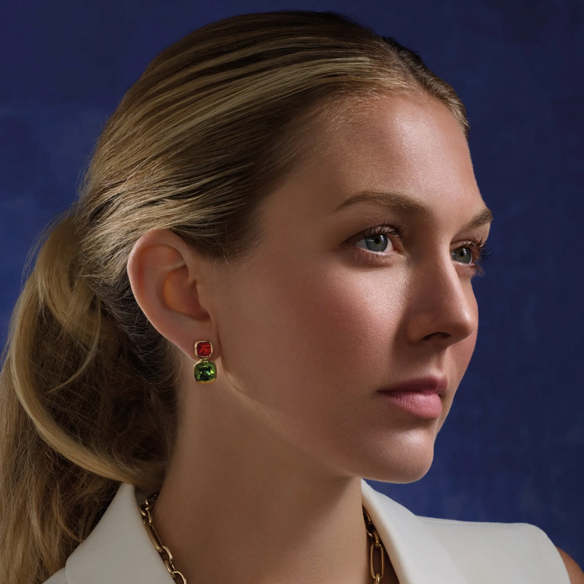 Qin & Han Earrings 18ct Yellow Gold - Iolite & Smoky Quartz
