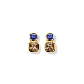 Qin & Han Earrings 18ct Yellow Gold - Iolite & Smoky Quartz