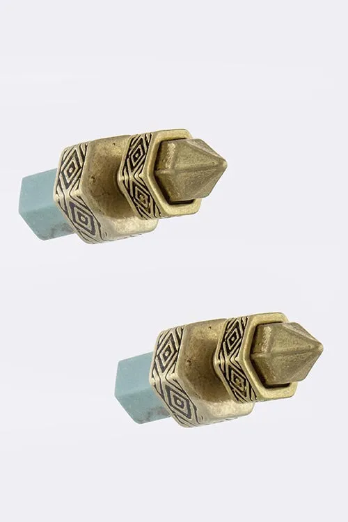 Quartz Shaped Double-Sided Earrings (Silver / Turquoise)