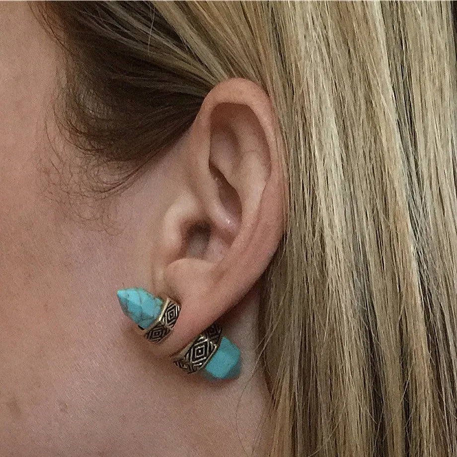 Quartz Shaped Double-Sided Earrings (Silver / Turquoise)