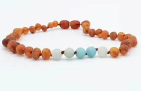 R.B. Amber Jewlery Kids| Genuine Gemstone  Baltic Amber Necklaces-Raw Amazonite Cognac