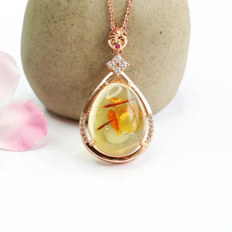 Rose Gold Necklace with Amber Droplet Pendant