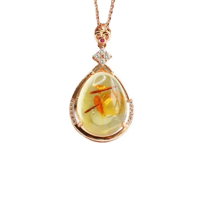 Rose Gold Necklace with Amber Droplet Pendant