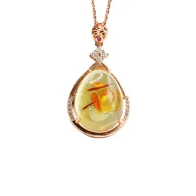 Rose Gold Necklace with Amber Droplet Pendant