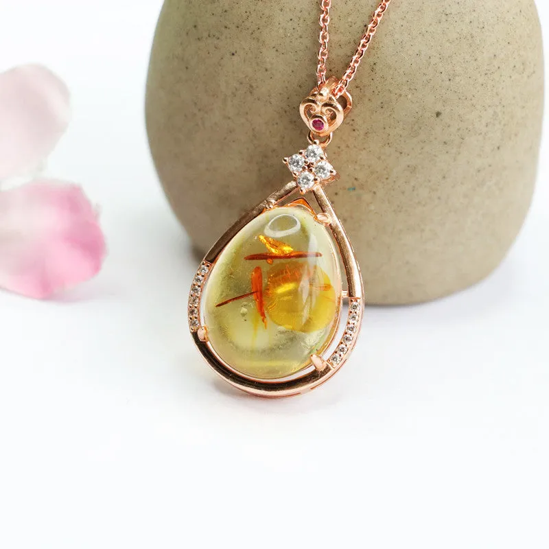 Rose Gold Necklace with Amber Droplet Pendant