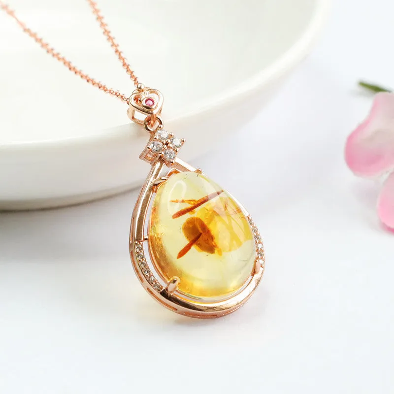 Rose Gold Necklace with Amber Droplet Pendant