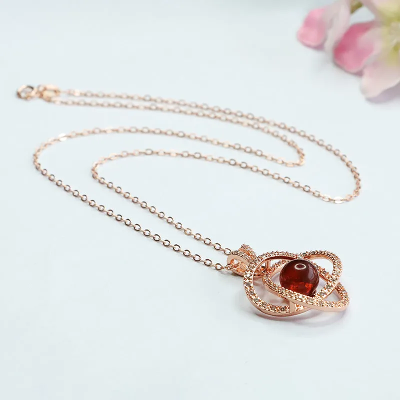 Rose Gold Pendant Necklace with Beeswax Amber