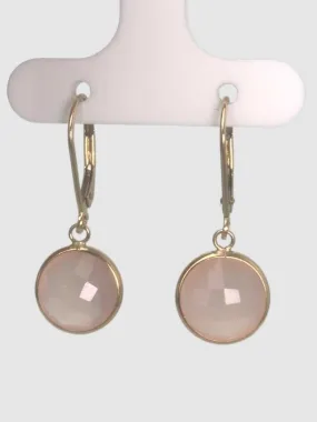 Rose Quartz Round Bezel Earring in 14KY  - EAR-034-BZGM14Y-RQ