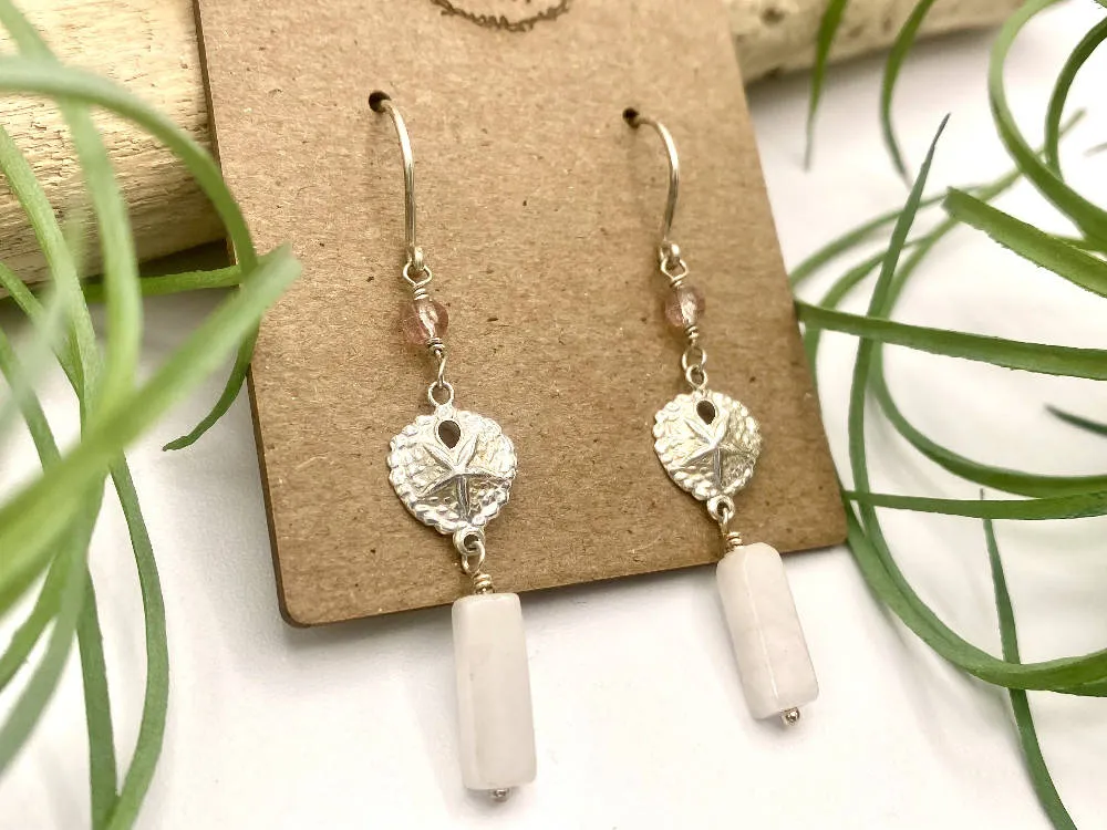 Rose Quartz Sand Dollar Earrings