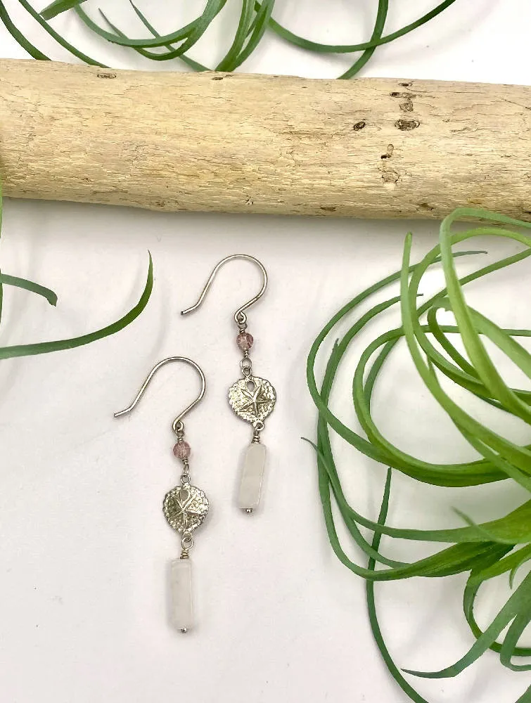 Rose Quartz Sand Dollar Earrings