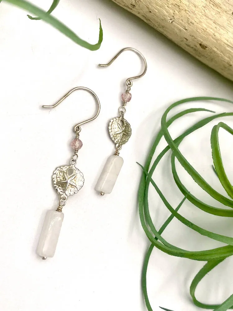 Rose Quartz Sand Dollar Earrings