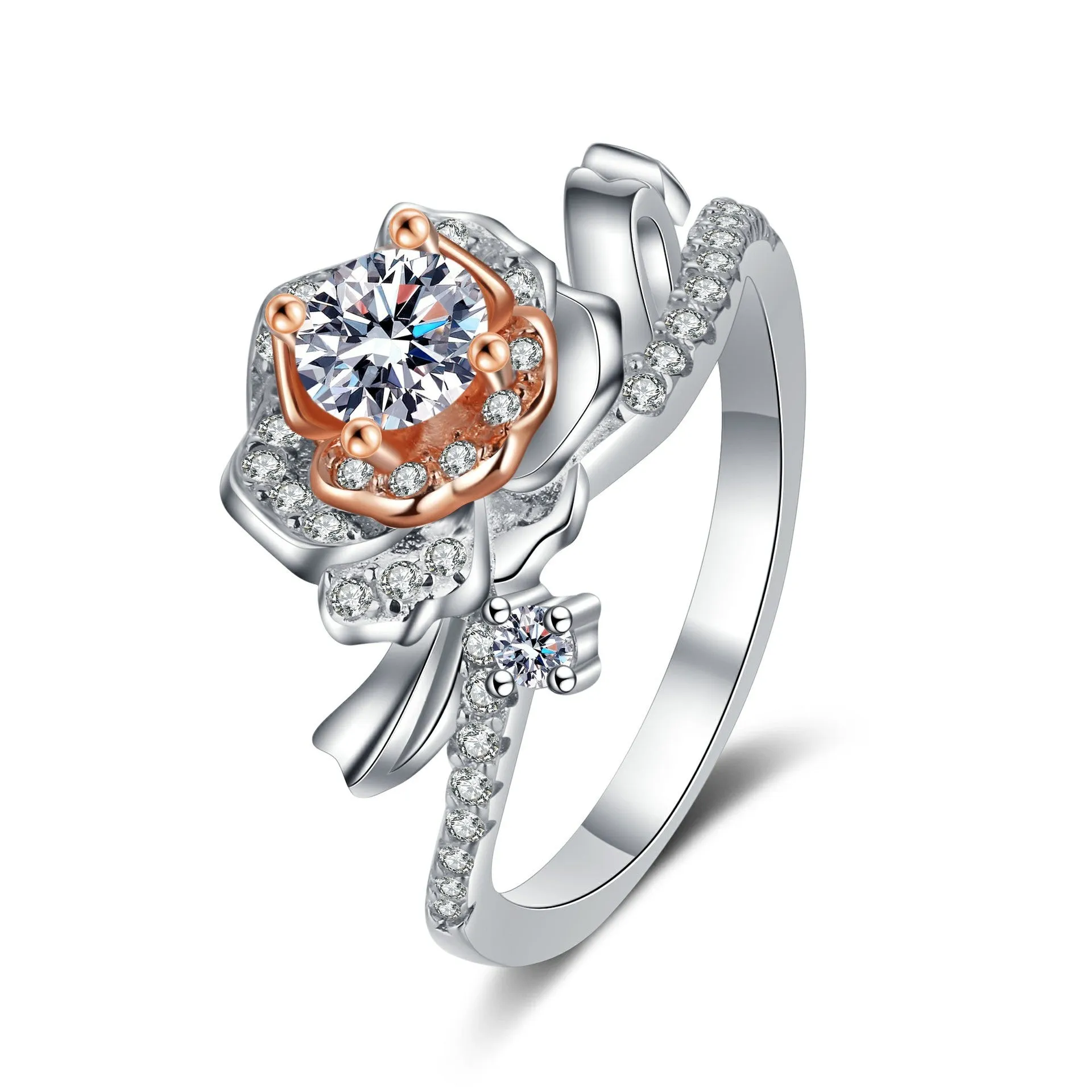 Rose S925 Silver Women's Ring 50 Points Moissanite Ring Color Rose Gold 520 Valentine's Day Gift