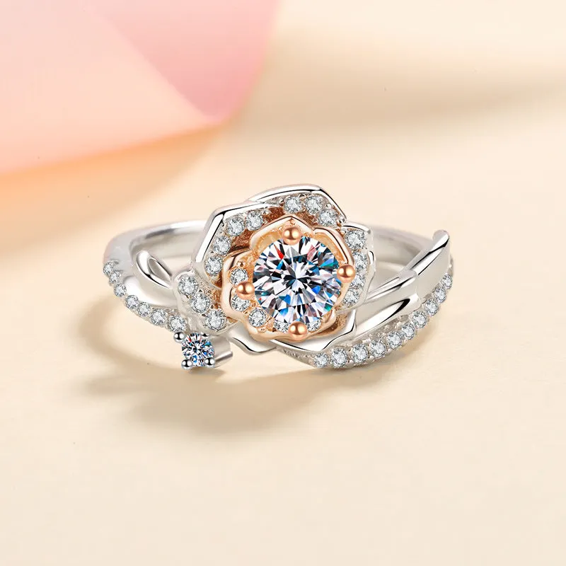 Rose S925 Silver Women's Ring 50 Points Moissanite Ring Color Rose Gold 520 Valentine's Day Gift