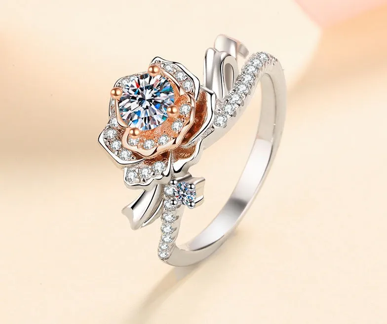 Rose S925 Silver Women's Ring 50 Points Moissanite Ring Color Rose Gold 520 Valentine's Day Gift