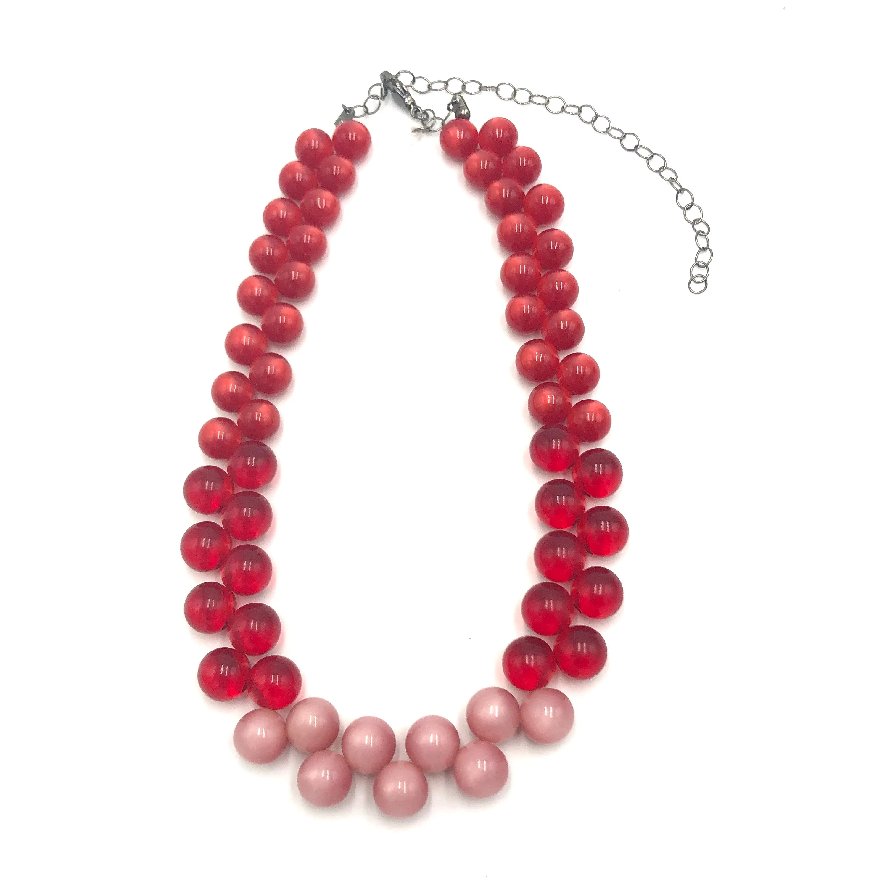 Ruby Red & Pink Color-Block Button Dot Necklace