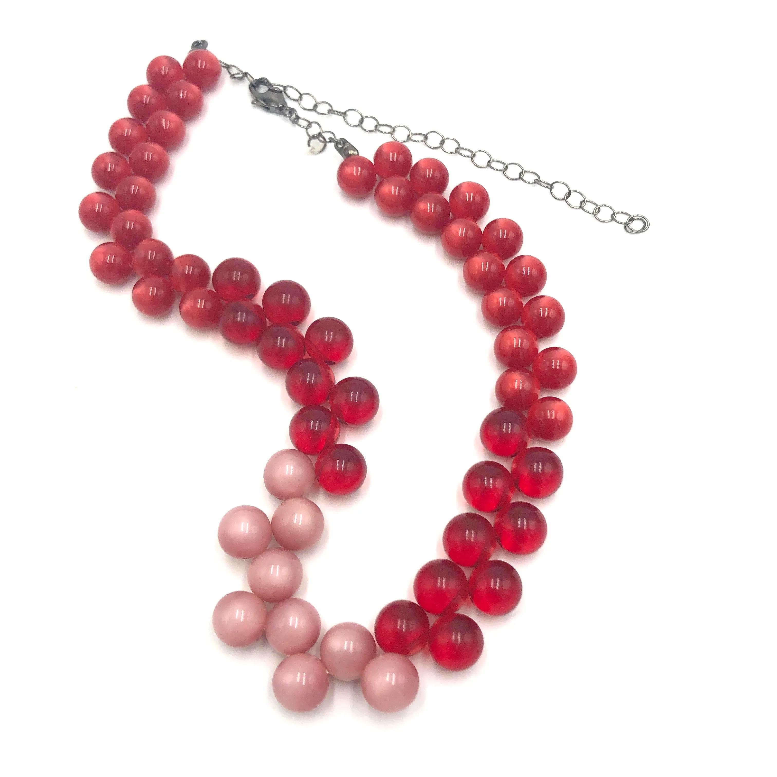 Ruby Red & Pink Color-Block Button Dot Necklace
