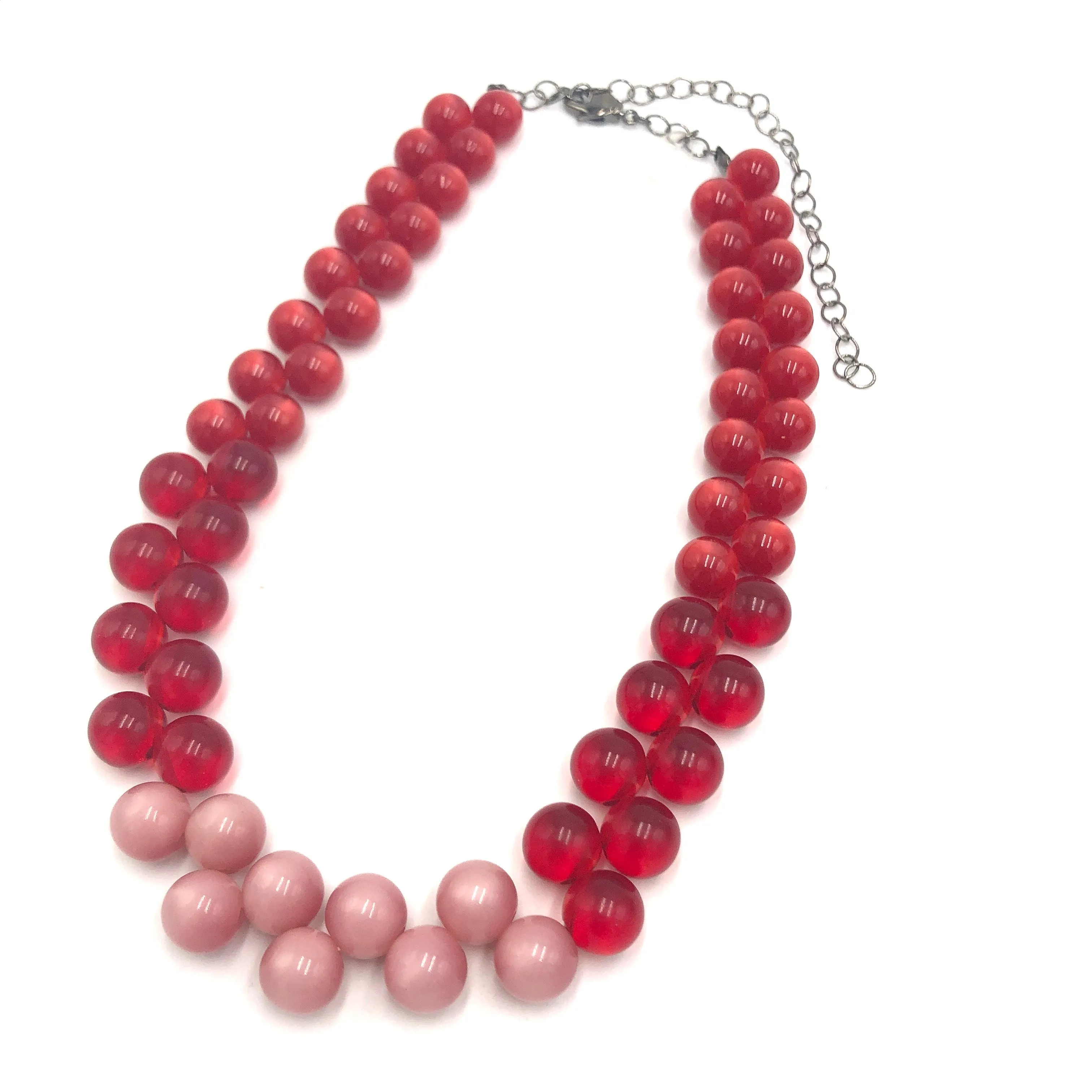 Ruby Red & Pink Color-Block Button Dot Necklace