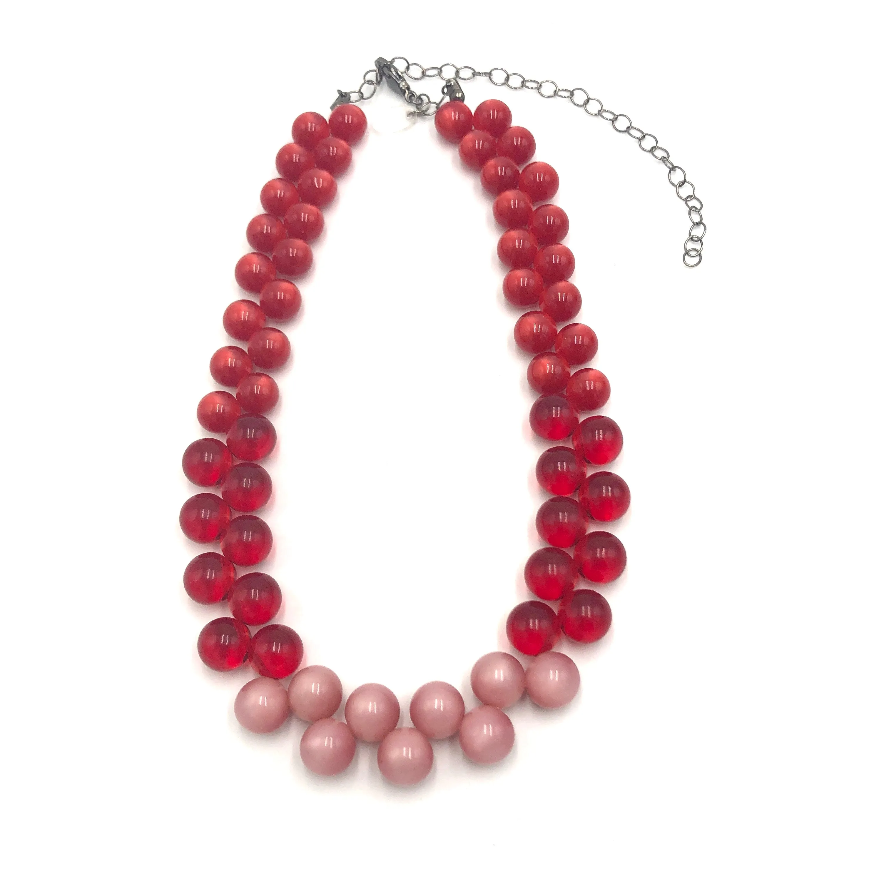 Ruby Red & Pink Color-Block Button Dot Necklace