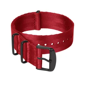 Seat Belt Nylon Military Style Watch Band - Red, Black Hardware
