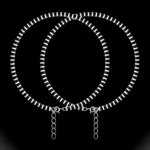 SJ SHUBHAM JEWELLERS Pure Silver Nazariya Anklet (Payal) in Pure 92.5 Pure Sterling Silver for Girls & Women (Silver) (One Pc Nazariya)