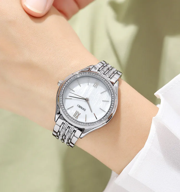 SKMEI 1970 Innovative Diamond Wristwatches Lady w/ Pearl Shell Textured Dial