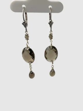 Smokey Quartz 3 Station Drop Earrings in 14KW - EAR-023-3DRPGM14W-MD-SQ