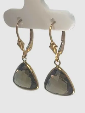 Smokey Quartz Trillion Bezel Earrings in 14KY - EAR-049-BZGM14Y-SQ-12
