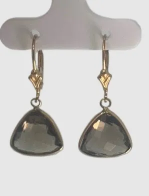 Smokey Quartz Trillion Bezel Earrings in 14KY - EAR-049-BZGM14Y-SQ-12