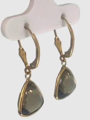Smokey Quartz Trillion Bezel Earrings in 14KY - EAR-049-BZGM14Y-SQ-12