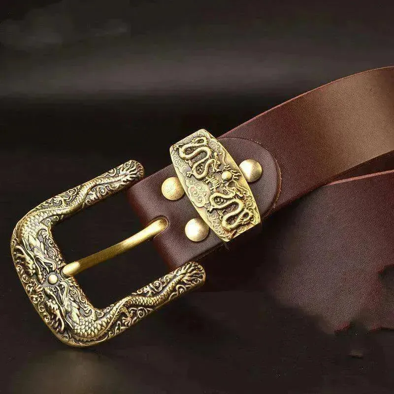Solid Brass Belt Buckle Casual Pin Genuine Leather