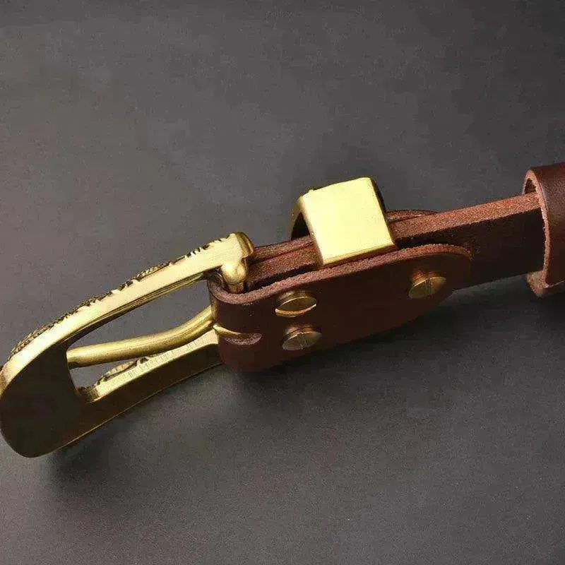 Solid Brass Belt Buckle Casual Pin Genuine Leather