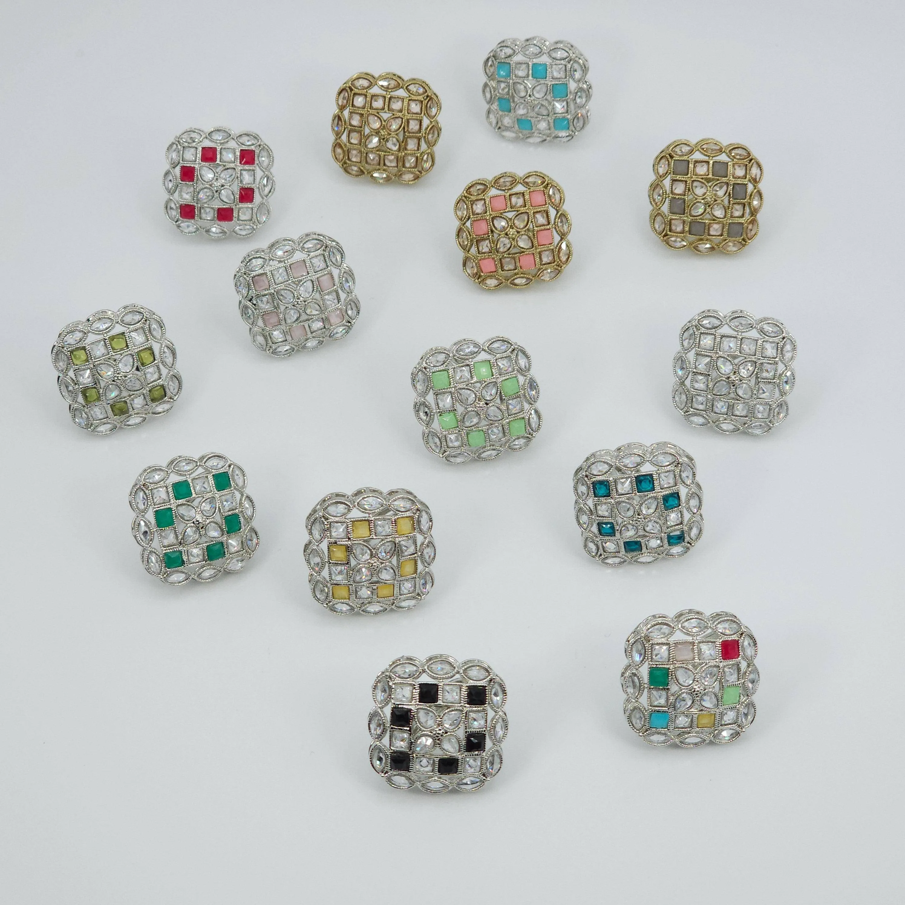 Square Polki Mandala Statement Ring