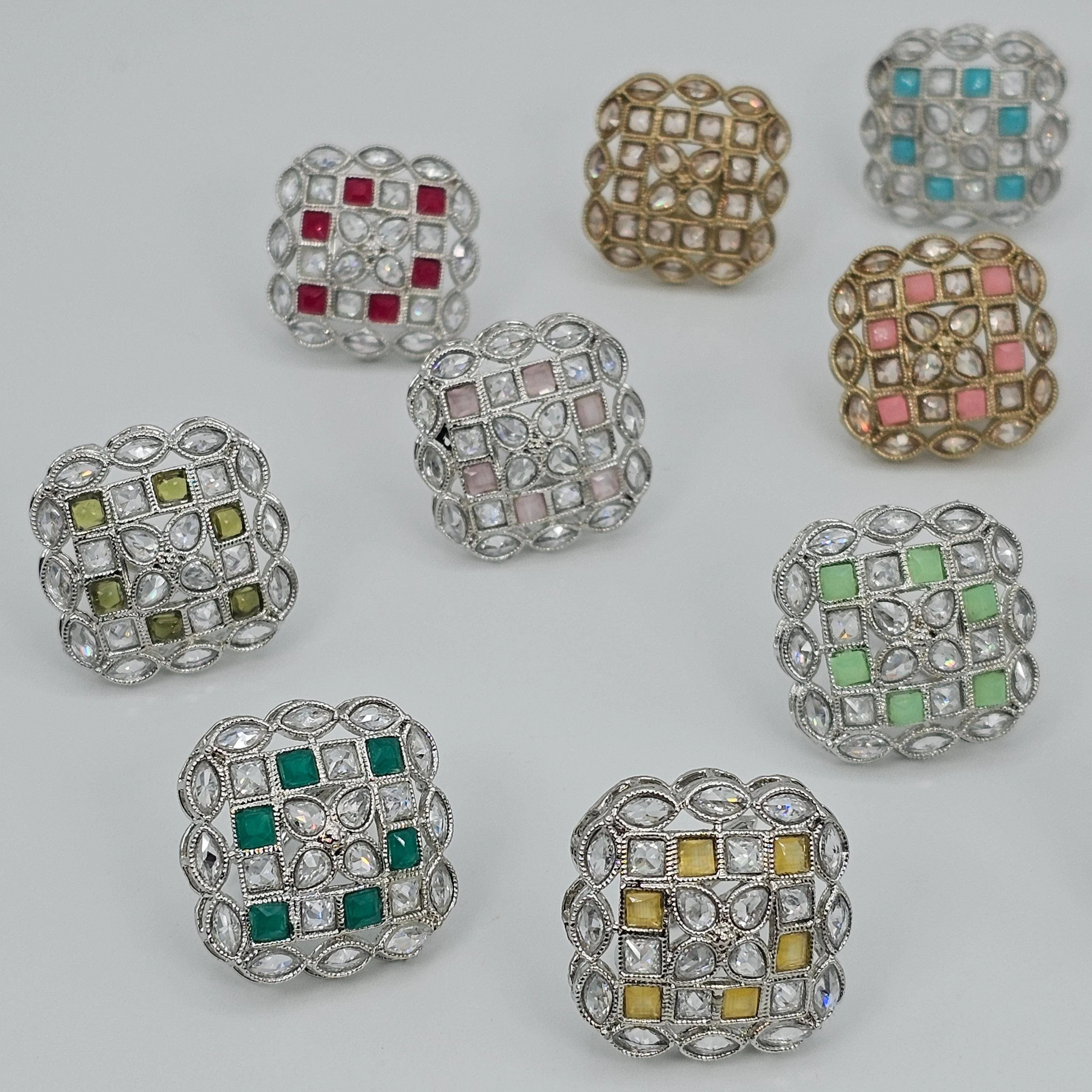 Square Polki Mandala Statement Ring