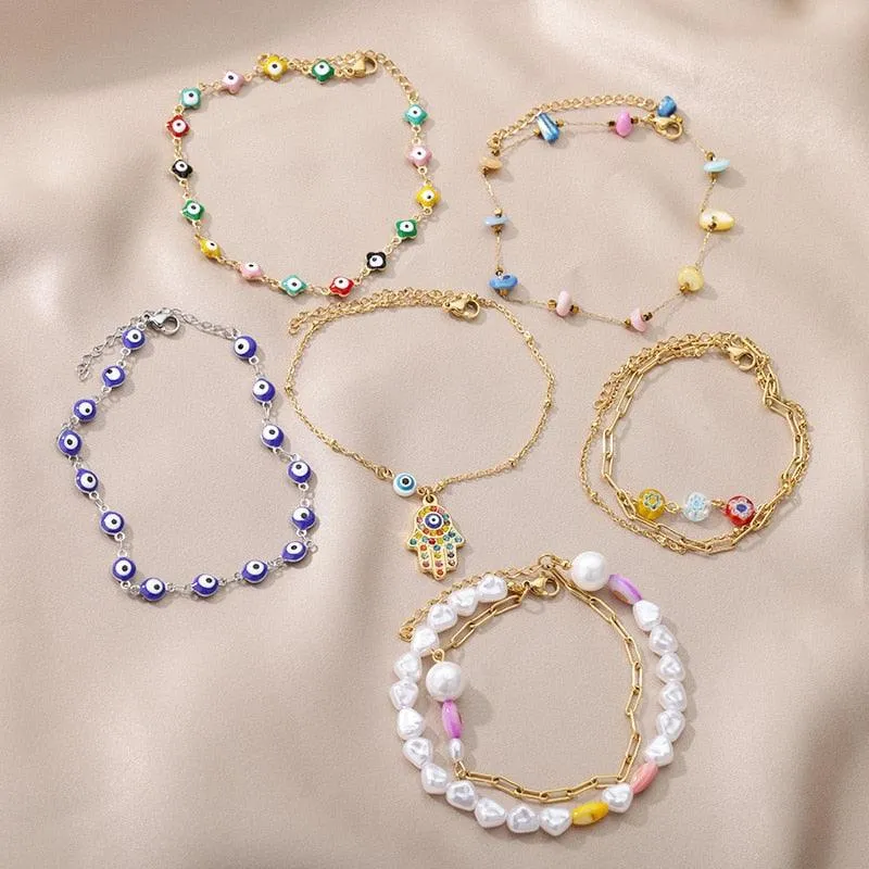 Stainless Steel Evil Eye Anklets For Women